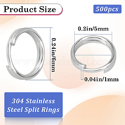 500Pcs 304 Stainless Steel Split Rings&nbsp;STAS-SP0001-66E