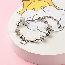 201 Stainless Steel Butterfly Charm European Bracelet with Snake Chains&nbsp;BJEW-JB08044-02