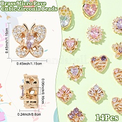 2Pcs 2 Colors Brass Micro Pave Cubic Zirconia Beads&nbsp;KK-YW0003-04