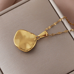 Vintage Style 304 Stainless Steel and Synthetic Turquoise Textured Disc Pendant Necklaces for Women&nbsp;LS-JC9668
