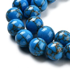 Synthetic Gold Line Turquoise Beads Strands&nbsp;G-H026-01D-02