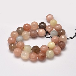 Grade AA Natural Multi-Moonstone & Sunstone Faceted Round Beads Strands&nbsp;G-M296-07-8mm