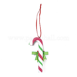Christmas Candy Cane Handmade Polymer Clay Pendant Decorations&nbsp;HJEW-P017-02A