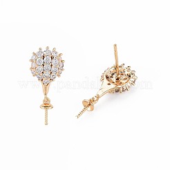 Brass Micro Pave Clear Cubic Zirconia Stud Earring Findings&nbsp;KK-S364-156