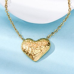 304 Stainless Steel Textured Heart Pendant Cable Chain Necklaces&nbsp;NJEW-U026-10G