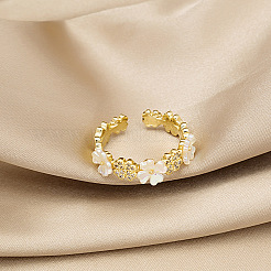 Flower Brass Micro Pave Clear Cubic Zirconia Cuff Rings for Women&nbsp;FS-WG9A424-01