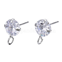 Brass Micro Clear Cubic Zirconia Stud Earring Findings&nbsp;LS-X-KK-R132-065P-NF