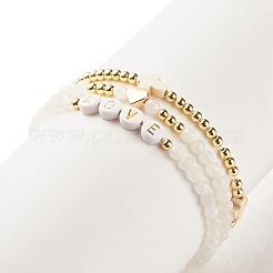 3Pcs 3 Style Natural White Jade & Synthetic Turquoise(Dyed) & Hematite Beaded Stretch Bracelets Set&nbsp;BJEW-JB07975