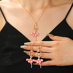 Ballet Girl Alloy Rhinestone Dangle Earring & Pendant Necklaces Sets for Women&nbsp;FS-WG8CE25-03