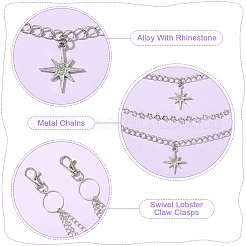Iron & Brass Star Tassel 3 Layer Pants Chains for Jeans with Alloy Swivel Lobster Claw Clasps&nbsp;HJEW-YW00426