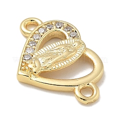 Rack Plating Brass Micro Pave Clear Cubic Zirconia Religion Heart Virgin Mary Connector Charms&nbsp;KK-L224-099G-02