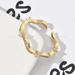 Brass Micro Pave Cubic Zirconia Cuff Rings&nbsp;RJEW-H256-04G
