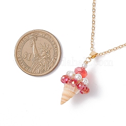 4Pcs 4 Colors Natural Spiral Shell & Electroplated Glass Faceted Rondelle Beaded Ice Cream Pendant Brass Cable Chain Necklaces&nbsp;NJEW-TA00213
