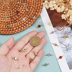 42Pcs 7 Styles Opalite & Natural Picture Jaspe & Blue Spot Jasper & Dalmatian Jasper & Unakite & Green Strawberry Quartz & Red Jasper Flower Connector Charms&nbsp;PALLOY-FH00163
