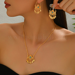 Bohemian Synthetic Turquoise Tassel Earrings & Necklaces Set for Women&nbsp;CM6936