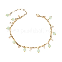 Cat Eye Round Tassel 304 Stainless Steel Twisted Chain Anklets for Women&nbsp;AJEW-AN00698-01