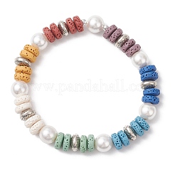 Natural Lava Rock & Shell Pearl Beaded Stretch Bracelets for Women&nbsp;BJEW-JB12139