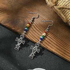 Alloy Enamel Cross Dangle Earrings&nbsp;EJEW-JE05561