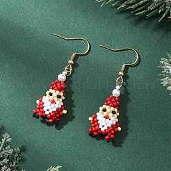 Santa Claus 304 Stainless Steel Glass Dangle Earrings&nbsp;EJEW-MZ00610