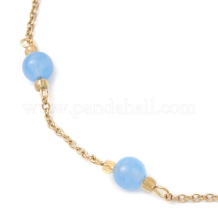 Dyed Round Natural Malaysia Jade & 304 Stainless Steel Cable Chain Ankelets&nbsp;AJEW-AN00701-03