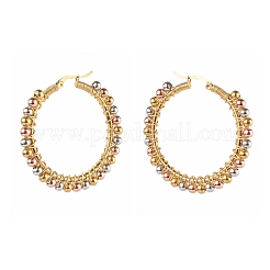 304 Stainless Steel Beaded Hoop Earrings&nbsp;EJEW-JE04544-01