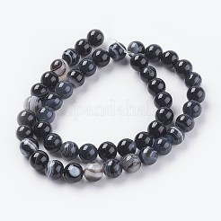 Round Dyed & Heated Natural Black Agate Beads Strands&nbsp;G-G582-8mm-07