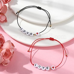 2Pcs 2 Color Hear Love Acrylic Braided Bead Bracelets Set&nbsp;BJEW-JB09849