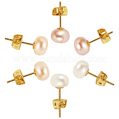 6Pcs 3 Colors Natural Cultured Freshwater Pearl Stud Earrings&nbsp;EJEW-TAC00025