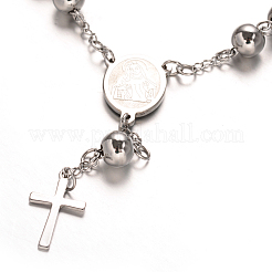 Tarnish Resistant Rosary Bead Bracelets with Cross&nbsp;BJEW-E282-01P