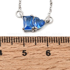 Brass Pave Cubic Zirconia Rectangle and Heart Pendant Cable Chain Necklaces&nbsp;KK-CBAB173-04P-08