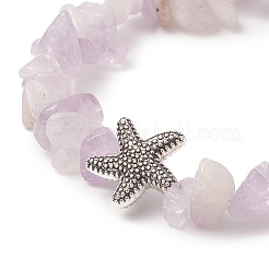 Natural Mixed Gemstone Chips & Alloy Starfish Beaded Stretch Bracelet for Women&nbsp;BJEW-JB09233