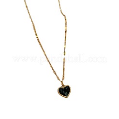 Double-Sided Polymer Clay Crystal & Jet Rhinestone Heart Pendant 304 Stainless Steel Dapped Chain Necklaces for Women&nbsp;WGED9DB-01
