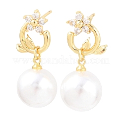 Valentine's Day Flower Brass Micro Pave Clear Cubic Zirconia Dangle Stud Earrings&nbsp;EJEW-Z164-05G