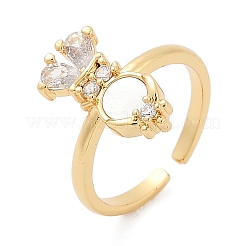 Rabbit Brass Micro Pave Clear Cubic Zirconia Open Cuff Rings&nbsp;RJEW-G343-02G