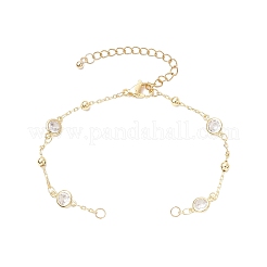 304 Stainless Steel & Brass Clear Cubic Zirconia Flat Round Link Chain Bracelet Making&nbsp;AJEW-JB01341