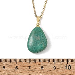Natural Amazonite Teardrop Pendant 304 Stainless Steel Cable Chain Necklaces&nbsp;NJEW-JN06417
