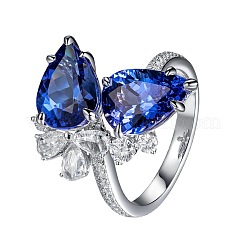 Teardrop Brass Micro Pave Cubic Zirconia Adjustable Cuff Rings for Women&nbsp;FS-WGFBA23-01
