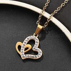 304 Stainless Steel Crystal Rhinestone Heart Pendant Cable Chain Necklaces for Women&nbsp;LS-NJEW-Z056-01A-G