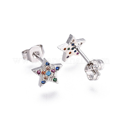 Brass Micro Pave Cubic Zirconia Stud Earrings&nbsp;EJEW-F201-05P