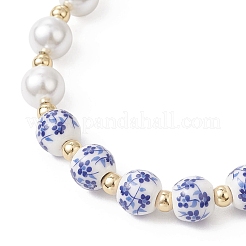 Handmade Flower Printed Porcelain Ceramic Beads & Shell Pearl Round Beaded Bracelets for Women&nbsp;BJEW-JB12709