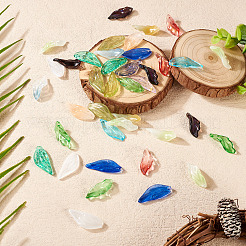 75Pcs 15 Colors Transparent Glass Leaf Pendants&nbsp;GLAA-TA0003-30
