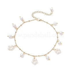 Shell Pearl Round Beaded Flower Tassel Ankelets&nbsp;AJEW-AN00706-03