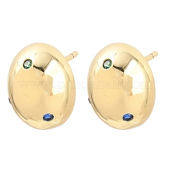 Oval Brass Micro Pave Cubic Zirconia Stud Earrings&nbsp;EJEW-Z164-17G-02