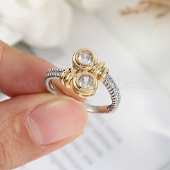 Flat Round Brass Micro Pave Clear Cubic Zirconia Finger Rings for Women&nbsp;FS-WGBC030-02