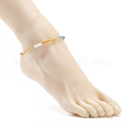 Natural Mixed Gemstone Column Beaded Anklet with Brass Paperclip Chains for Women&nbsp;AJEW-AN00494