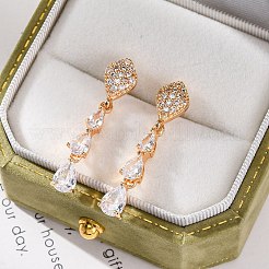 Teardrop Brass Micro Pave Clear Cubic Zirconia Stud Earrings&nbsp;EJEW-K300-41G