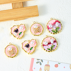 6Pcs 3 Styles Brass Enamel Pendants&nbsp;KK-SZ0006-59