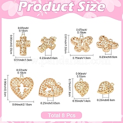 8Pcs 4 Styles Hollow Brass Pendants&nbsp;KK-YW0004-77