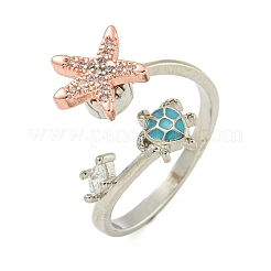Turtle & Starfish Enamel Rotatable Cuff Rings for Women&nbsp;RJEW-M016-08P