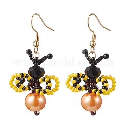 304 Stainless Steel Glass Seed Bead Bees Dangle Earrings&nbsp;EJEW-MZ00491
